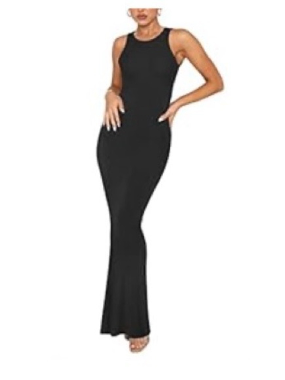 ReoRia Black Sleeveless Ribbed Stretch Maxi Dress- size XL